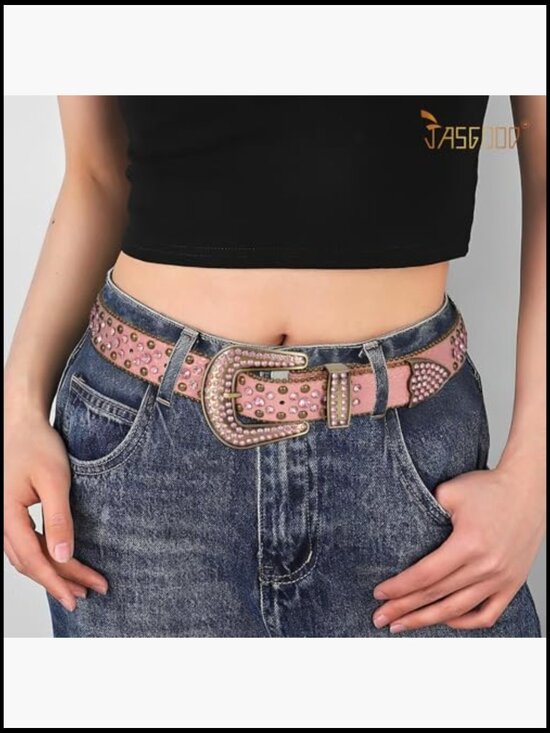 Western Rhinestone Belt with Detachable Buckle for Jeans and Dresses